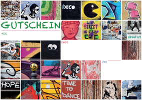 Gutschein-Vorlage GRAFFITI zu BRIEFBOX IMAGE-Geschenkversandtaschen